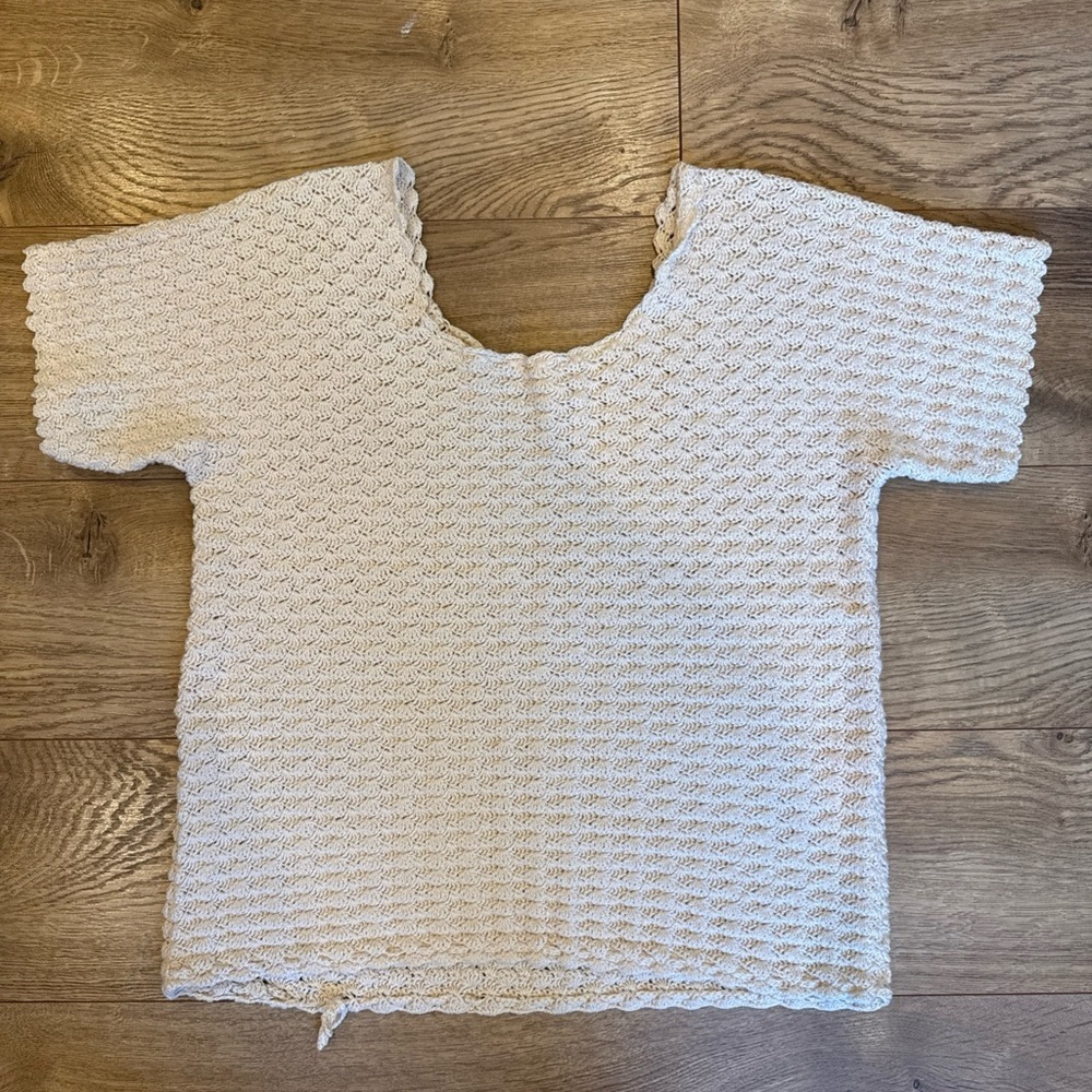 Vintage Crochet Women’s Blouse Cream Size Small Cottage Core Boho Hippie